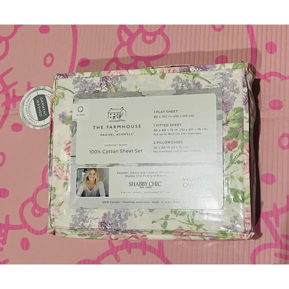NWT❤️Rachel Ashwell The Farmhouse Shabby Chic Cotton Queen Sheet Set